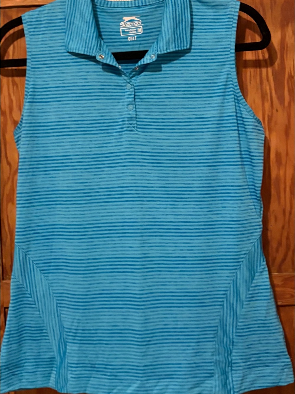 Slazenger Golf Women's Striped Sleeveless Polo Top in Aqua Blue. Medium. VGUC